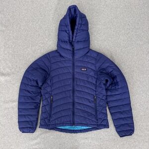 Patagonia Down Sweater Hoodie Jacket Womens Small Blue Hooded Quilted Puffer‎